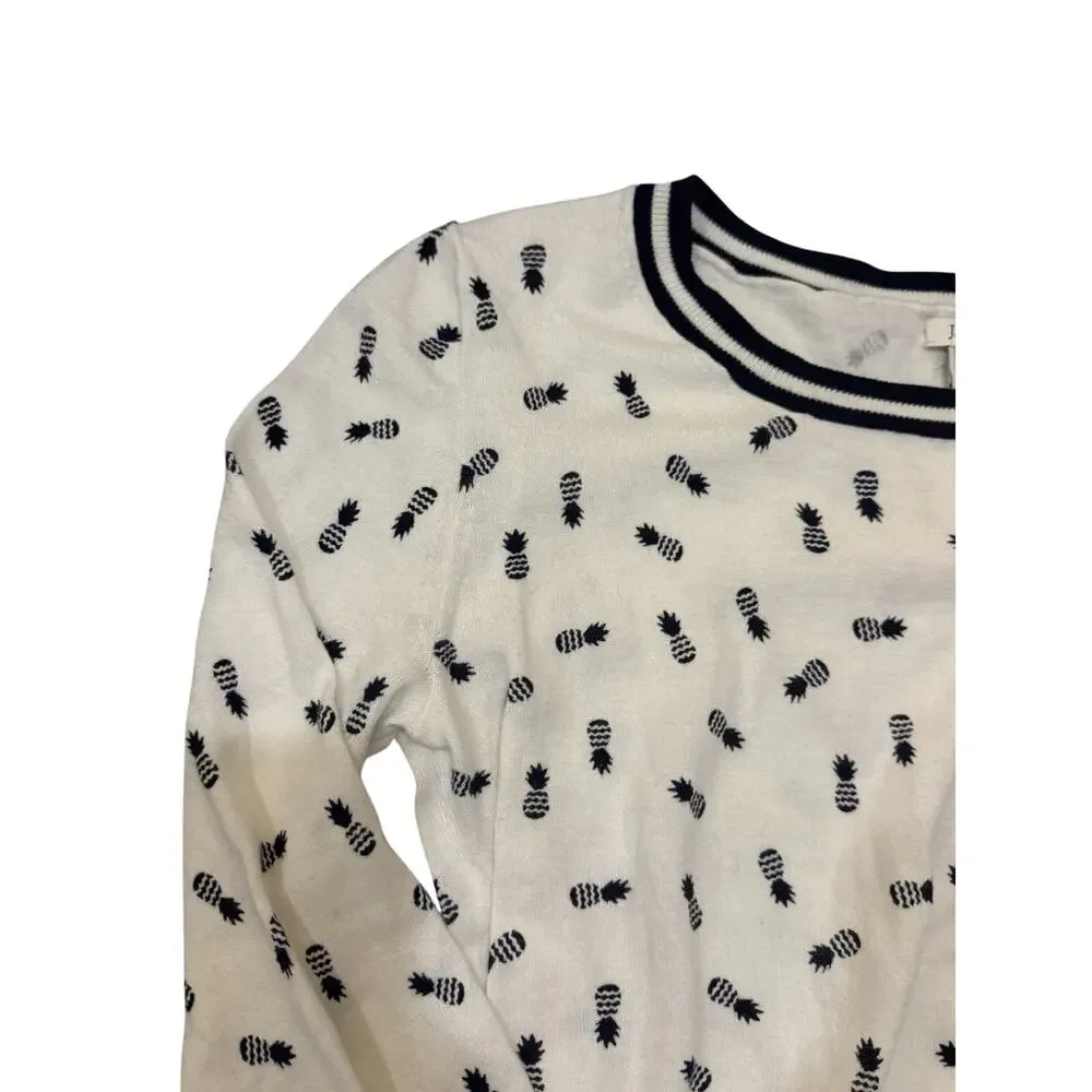 J. CREW Cotton Women’s XS Crew Neck Sweater Pineapple Print Prep Golf Cruise - Picture 5 of 9